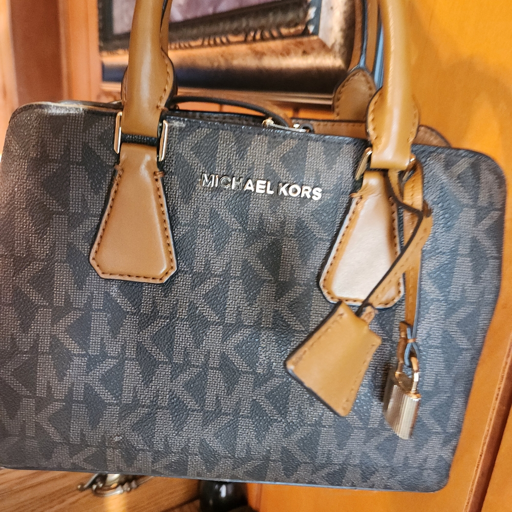 Michael Kors Gray and Tan Crossbody Bags with Monogram Pattern